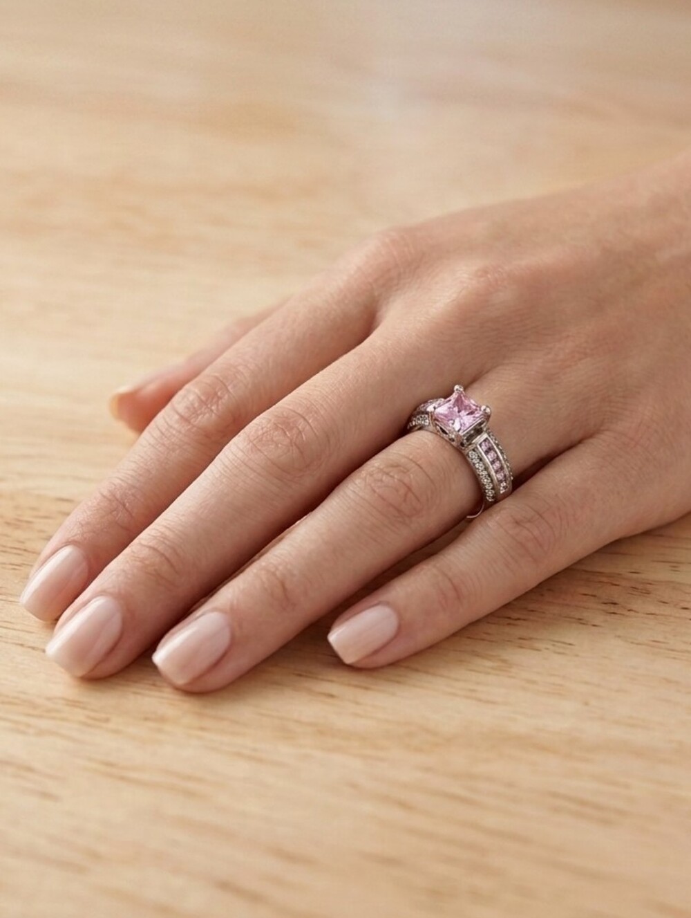 925 Silver-Tone Pink Cubic Zirconia Engagement Ring size 11